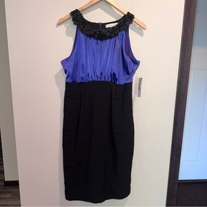 AA Studio Violet Purple Black Rose Neckline Sleeveless Knee Dress Formal Office